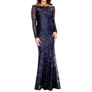 NWT DECODE 1.8 Formal Off the Shoulder Blue Lace Mermaid Dress Plus Size 14 14W